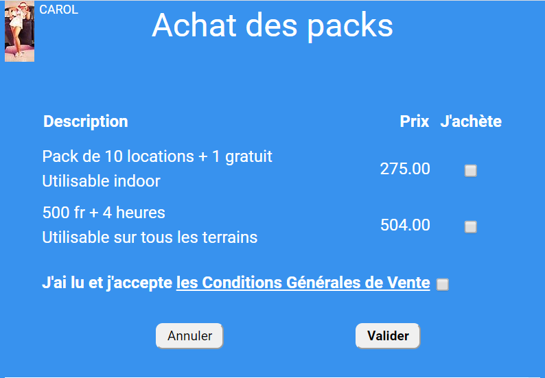 Achat des packs