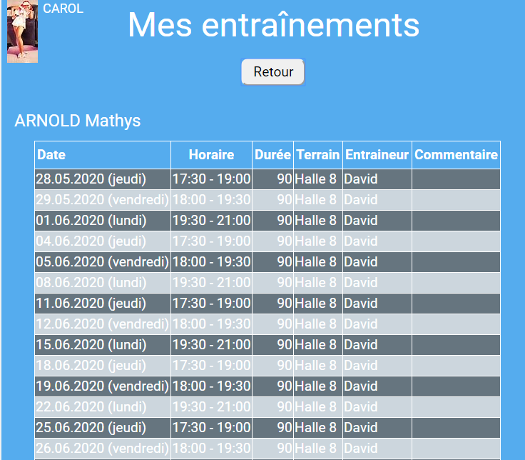 Mes entrainements